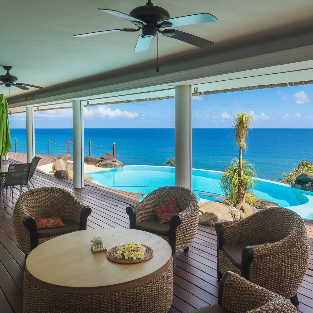 Villa Paradise Tahiti terrace with pool and lagoon view